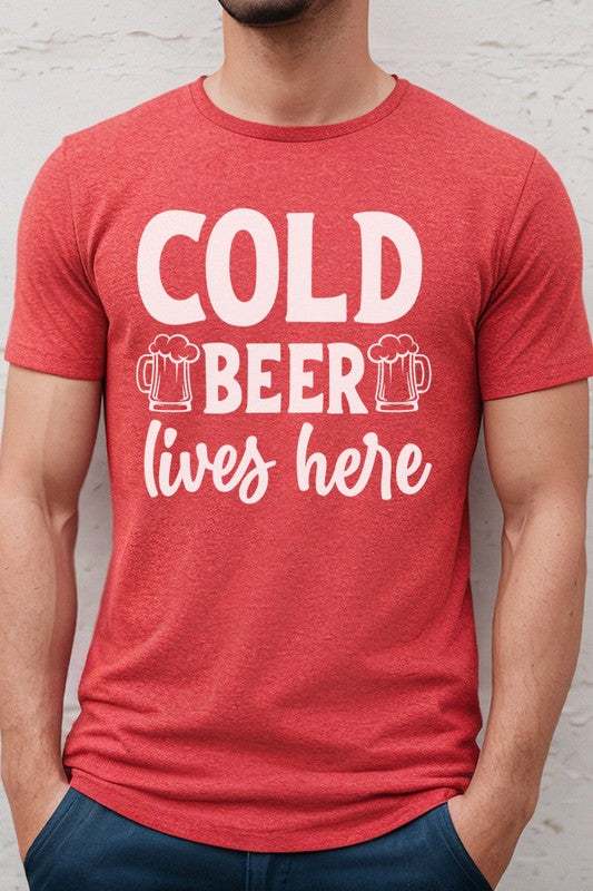 Cali Boutique Father's Day Tees Cold Beer Lives Here Tee - Men Shirts | MENLL